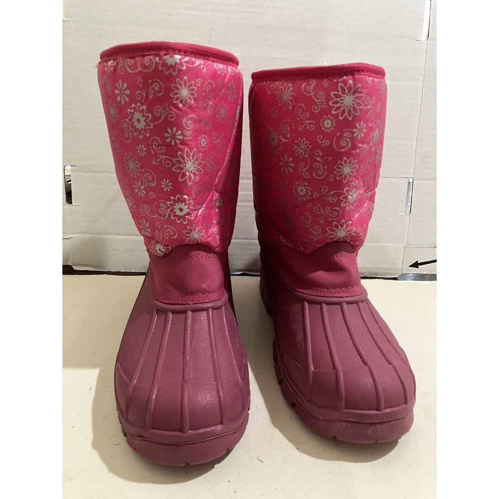 Rugged Bear Girls Size 4   Pink Flower Print lined Snow Boots  shoes